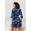 Ekouaer Women’s Satin Robes Silk Kimono Bath Robe Short Ruffled Hem Bride Bridesmaid Sleepwear with Pockets(Navy Zebra)