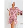 Ekouaer Women’s Satin Robes Silk Kimono Bath Robe Short Ruffled Hem Bride Bridesmaid Sleepwear with Pockets(Pink Cheetah)