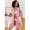 Ekouaer Women’s Satin Robes Silk Kimono Bath Robe Short Ruffled Hem Bride Bridesmaid Sleepwear with Pockets(Pink Cheetah)