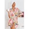 Ekouaer Women’s Satin Robes Silk Kimono Bath Robe Short Ruffled Hem Bride Bridesmaid Sleepwear with Pockets(Pink Tiger)