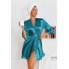 Ekouaer Women’s Satin Robes Silk Kimono Bath Robe Short Ruffled Hem Bride Bridesmaid Sleepwear with Pockets(Teal)