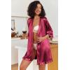 Ekouaer Women’s Satin Robes Silk Kimono Bath Robe Short Ruffled Hem Bride Bridesmaid Sleepwear with Pockets(Wine Red)