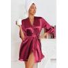 Ekouaer Women’s Satin Robes Silk Kimono Bath Robe Short Ruffled Hem Bride Bridesmaid Sleepwear with Pockets(Wine Red)