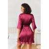Ekouaer Women’s Satin Robes Silk Kimono Bath Robe Short Ruffled Hem Bride Bridesmaid Sleepwear with Pockets(Wine Red)