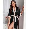 Ekouaer Women’s Satin Robes Silk Kimono Bathrobe 3/4 Sleeve Bridal Bridesmaids Robes Soft Silky Sleepwear S-XXL(Black)