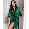 Ekouaer Women’s Satin Robes Silk Kimono Bathrobe 3/4 Sleeve Bridal Bridesmaids Robes Soft Silky Sleepwear S-XXL(Dark Green)