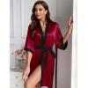 Ekouaer Women’s Satin Robes Silk Kimono Bathrobe 3/4 Sleeve Bridal Bridesmaids Robes Soft Silky Sleepwear S-XXL(Wine Red)