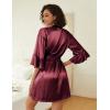 Ekouaer Women’s Silk Robe Set V-neck 2 Piece Bridal Party Robes and Satin Bathrobe Set with Pockets(Dark Red)