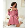 Ekouaer Women’s Silk Robe Set V-neck 2 Piece Bridal Party Robes and Satin Bathrobe Set with Pockets(Gray Purple)