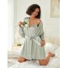 Ekouaer Women’s Silk Robe Set V-neck 2 Piece Bridal Party Robes and Satin Bathrobe Set with Pockets(Light Green)