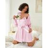 Ekouaer Women’s Silk Robe Set V-neck 2 Piece Bridal Party Robes and Satin Bathrobe Set with Pockets(Light Pink)