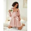 Ekouaer Women’s Silk Robe Set V-neck 2 Piece Bridal Party Robes and Satin Bathrobe Set with Pockets(Pastel Pink)