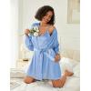 Ekouaer Women’s Silk Robe Set V-neck 2 Piece Bridal Party Robes and Satin Bathrobe Set with Pockets(Sky Blue)