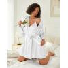 Ekouaer Women’s Silk Robe Set V-neck 2 Piece Bridal Party Robes and Satin Bathrobe Set with Pockets(White)