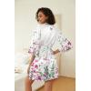 Ekouaer Women’s Silk Robe Set V-neck 2 Piece Bridal Party Robes and Satin Bathrobe Set with Pockets(White Floral)