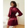 Ekouaer Women’s Silk Robe Set V-neck 2 Piece Bridal Party Robes and Satin Bathrobe Set with Pockets(Wine Red)