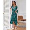 Ekouaer Women’s Zipper Robe 3/4 Sleeve Housecoats Full Length House Dress Loungewear Long Nightgown with Pockets(Green Leaf)