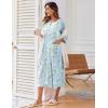 Ekouaer Women’s Zipper Robe 3/4 Sleeve Housecoats Full Length House Dress Loungewear Long Nightgown with Pockets(Light Blue Flower)