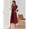 Ekouaer Women’s Zipper Robe 3/4 Sleeve Housecoats Full Length House Dress Loungewear Long Nightgown with Pockets(Wine Red)