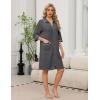Ekouaer Zipper Robes for Women 3/4 Sleeve Housecoats Knee Length Bathrobe Lightweight Nightgown with Pockets S-3XL(Dark Grey)