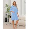 Ekouaer Zipper Robes for Women 3/4 Sleeve Housecoats Knee Length Bathrobe Lightweight Nightgown with Pockets S-3XL(Light Blue)