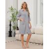 Ekouaer Zipper Robes for Women 3/4 Sleeve Housecoats Knee Length Bathrobe Lightweight Nightgown with Pockets S-3XL(Light Grey)