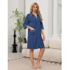Ekouaer Zipper Robes for Women 3/4 Sleeve Housecoats Knee Length Bathrobe Lightweight Nightgown with Pockets S-3XL(Navy)