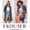 Ekouaer Zipper Robes for Women 3/4 Sleeve Housecoats Knee Length Bathrobe Lightweight Nightgown with Pockets S-3XL(Navy)