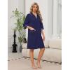 Ekouaer Zipper Robes for Women 3/4 Sleeve Housecoats Knee Length Bathrobe Lightweight Nightgown with Pockets S-3XL(Navy Blue)