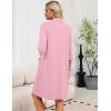 Ekouaer Zipper Robes for Women 3/4 Sleeve Housecoats Knee Length Bathrobe Lightweight Nightgown with Pockets S-3XL(Pink)