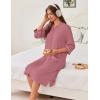 Ekouaer Zipper Robes for Women 3/4 Sleeve Housecoats Knee Length Bathrobe Lightweight Nightgown with Pockets S-3XL(Purplish Grey)