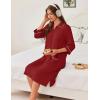 Ekouaer Zipper Robes for Women 3/4 Sleeve Housecoats Knee Length Bathrobe Lightweight Nightgown with Pockets S-3XL(Wine Red)