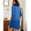Ekouaer Zipper Robes for Women 3/4 Sleeve Waffle Knit Bathrobe Lightweight Short Housecoat with Pockets Soft Loungewear S-3XL(Blue)