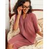 Ekouaer Zipper Robes for Women 3/4 Sleeve Waffle Knit Bathrobe Lightweight Short Housecoat with Pockets Soft Loungewear S-3XL(Caramel)