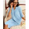 Ekouaer Zipper Robes for Women 3/4 Sleeve Waffle Knit Bathrobe Lightweight Short Housecoat with Pockets Soft Loungewear S-3XL(Clear Blue)