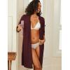 Ekouaer Zipper Robes for Women 3/4 Sleeve Waffle Knit Bathrobe Lightweight Short Housecoat with Pockets Soft Loungewear S-3XL(Dark Red)