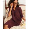 Ekouaer Zipper Robes for Women 3/4 Sleeve Waffle Knit Bathrobe Lightweight Short Housecoat with Pockets Soft Loungewear S-3XL(Dark Red)