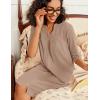 Ekouaer Zipper Robes for Women 3/4 Sleeve Waffle Knit Bathrobe Lightweight Short Housecoat with Pockets Soft Loungewear S-3XL(Khaki)
