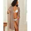 Ekouaer Zipper Robes for Women 3/4 Sleeve Waffle Knit Bathrobe Lightweight Short Housecoat with Pockets Soft Loungewear S-3XL(Khaki)