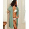 Ekouaer Zipper Robes for Women 3/4 Sleeve Waffle Knit Bathrobe Lightweight Short Housecoat with Pockets Soft Loungewear S-3XL(Mint Green)