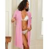 Ekouaer Zipper Robes for Women 3/4 Sleeve Waffle Knit Bathrobe Lightweight Short Housecoat with Pockets Soft Loungewear S-3XL(Pink)