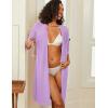 Ekouaer Zipper Robes for Women 3/4 Sleeve Waffle Knit Bathrobe Lightweight Short Housecoat with Pockets Soft Loungewear S-3XL(Purple)