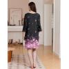 Ekouaer Zipper Robes for Women 3/4 Sleeves Housecoat Soft Nightgowns Sleepwear Mumu House Dresses with Pockets S-3XL(Black Sakura)