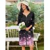 Ekouaer Zipper Robes for Women 3/4 Sleeves Housecoat Soft Nightgowns Sleepwear Mumu House Dresses with Pockets S-3XL(Black Sakura)