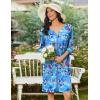 Ekouaer Zipper Robes for Women 3/4 Sleeves Housecoat Soft Nightgowns Sleepwear Mumu House Dresses with Pockets S-3XL(Floral Blue)