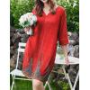 Ekouaer Zipper Robes for Women 3/4 Sleeves Housecoat Soft Nightgowns Sleepwear Mumu House Dresses with Pockets S-3XL(Floral Red)