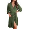 Ekouaer Robes for Women Knee Length Kimono Bathrobe Lightweight 3/4 Sleeve Sleepwear Soft Loungewear with Pockets S-XXL(Army Green)