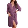 Ekouaer Robes for Women Knee Length Kimono Bathrobe Lightweight 3/4 Sleeve Sleepwear Soft Loungewear with Pockets S-XXL(Purple Red)