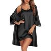 Ekouaer Sleepwear Women’s Satin Nightgown with Robes Set 2 Piece Sexy Lace Cami Nightwear(Black)