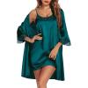 Ekouaer Sleepwear Women’s Satin Nightgown with Robes Set 2 Piece Sexy Lace Cami Nightwear(Dark Green)